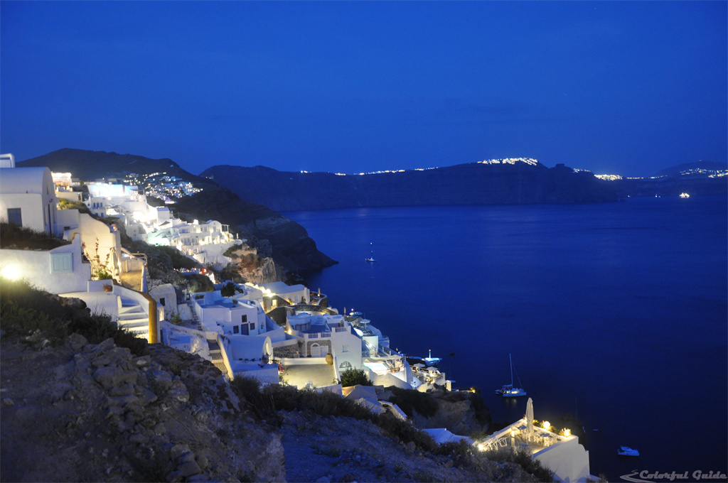 night santorini oia village greece