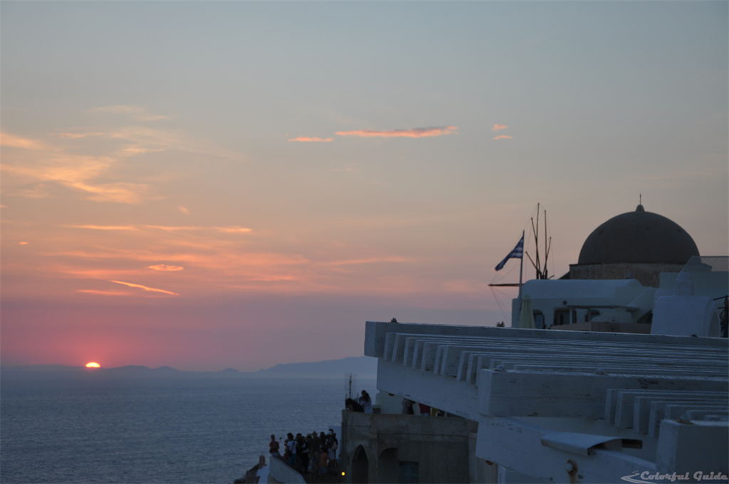 sunset sea clouds flag greece