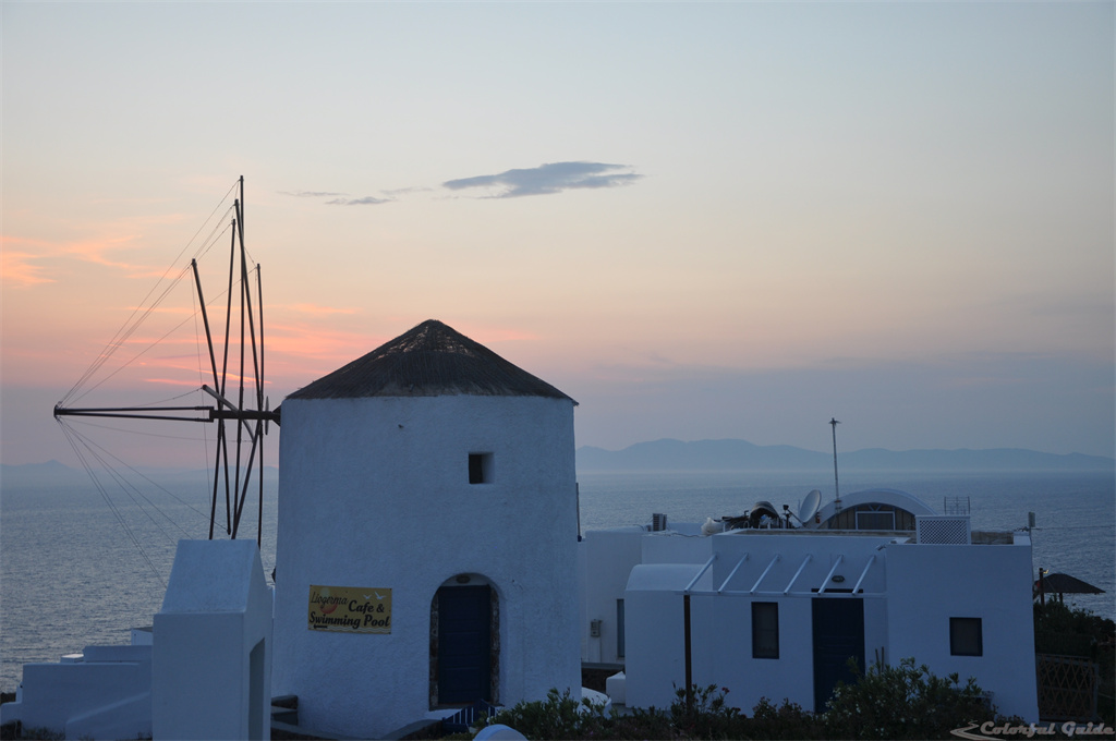 windmill sunset sea islands santorini